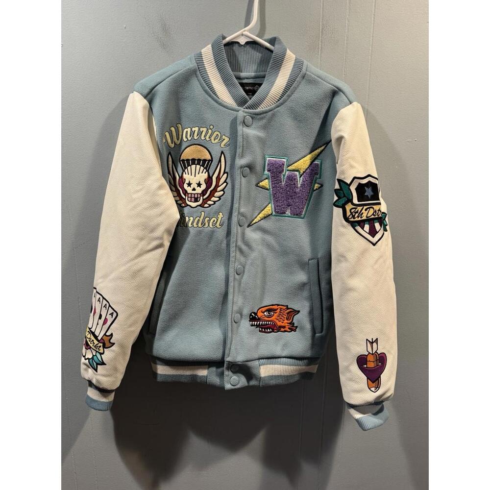 8ighth District Jacket 100% Polyester Size Small Red Multi Patch Boxing